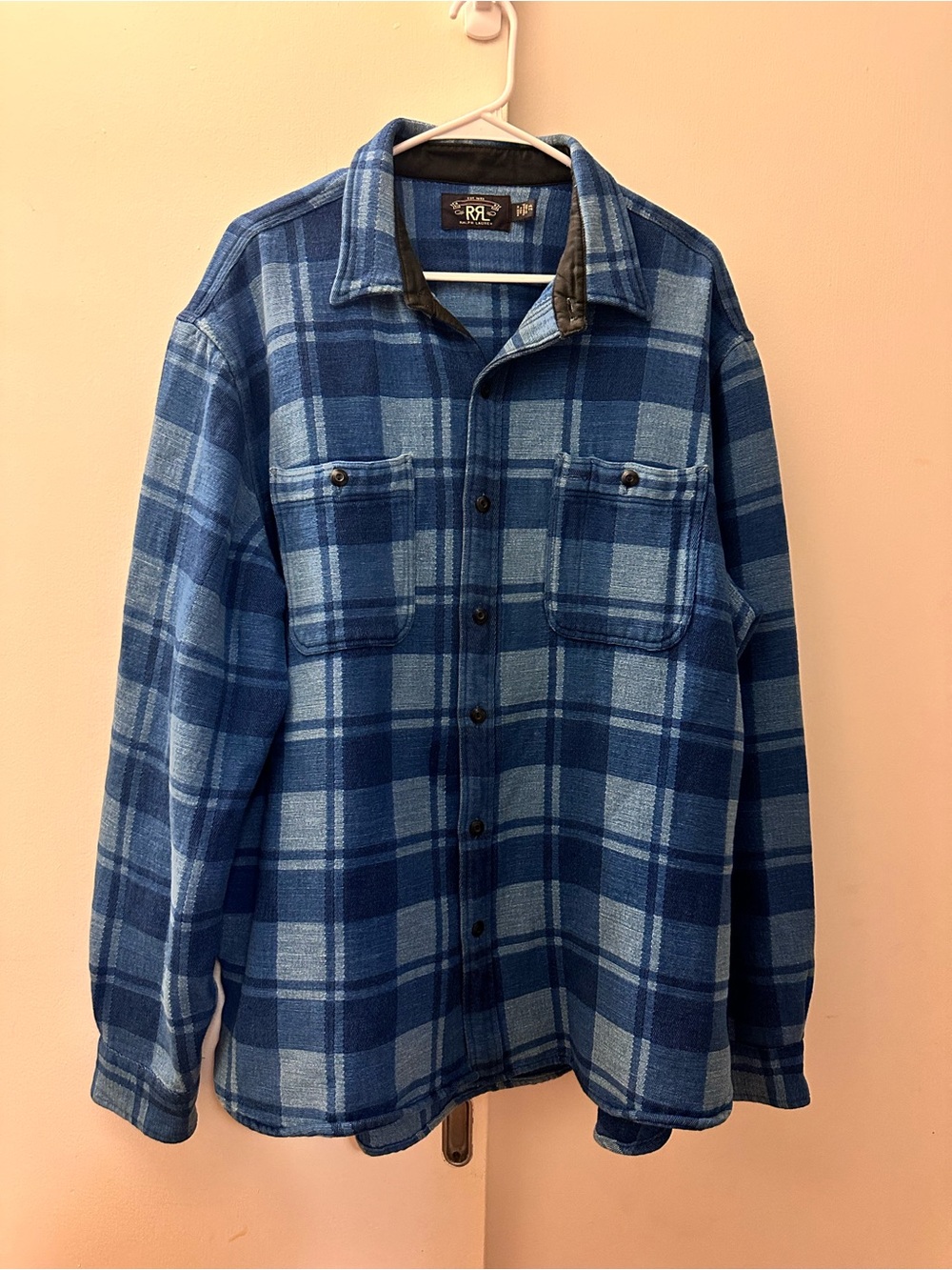Ralph Lauren Double RL Blue Plaid Flannel Jacket Western XL